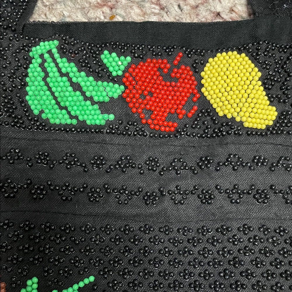 Vintage fully beaded Colorful Fruit Pattern Tote Bag- adorable - Picture 5 of 13